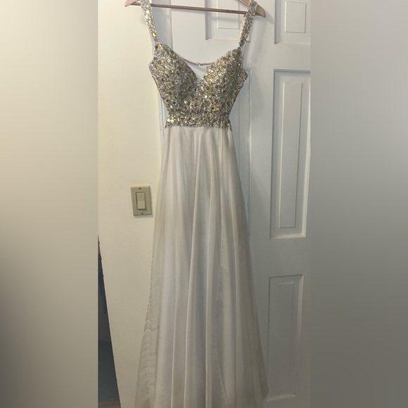 Gorgeous White Jovani Prom Dress w/ Intricate Beading, Sequins, & Rhinestones - Picture 7 of 12
